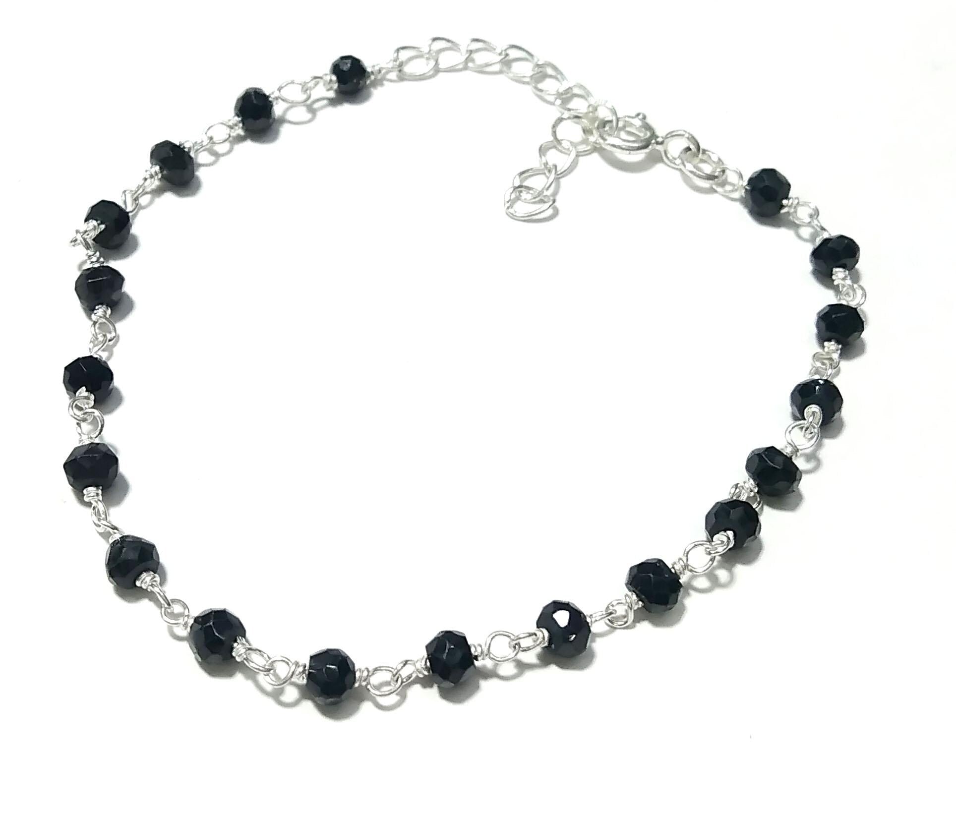 Natural Black Onyx Faceted Gemstone Bracelet, 925 Starling Silver Chain Stone Beads Bracelet Wedding Bracelet Gift Valentine day Bracelet